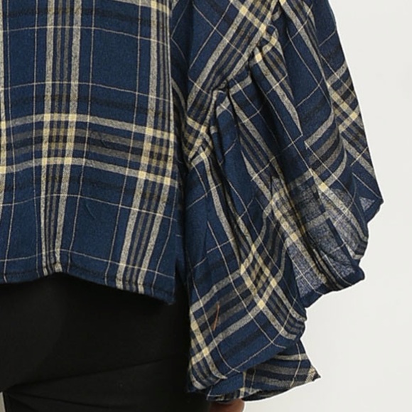 💕 Ruffled Sleeve Plaid Cardigan - Picture 5 of 6